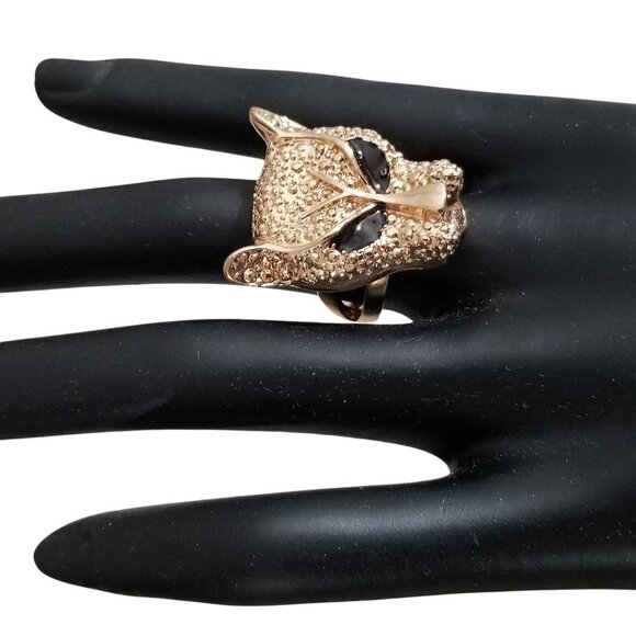 Lion Panther Cat Gold Tone Ring Size 6 Unisex New - Picture 4 of 16